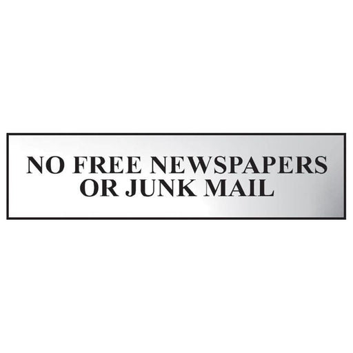 Scan No Free Newspapers Or Junk Mail - Polished Chrome Effect 200 x 50mm Scan - RockBottom Nothampton