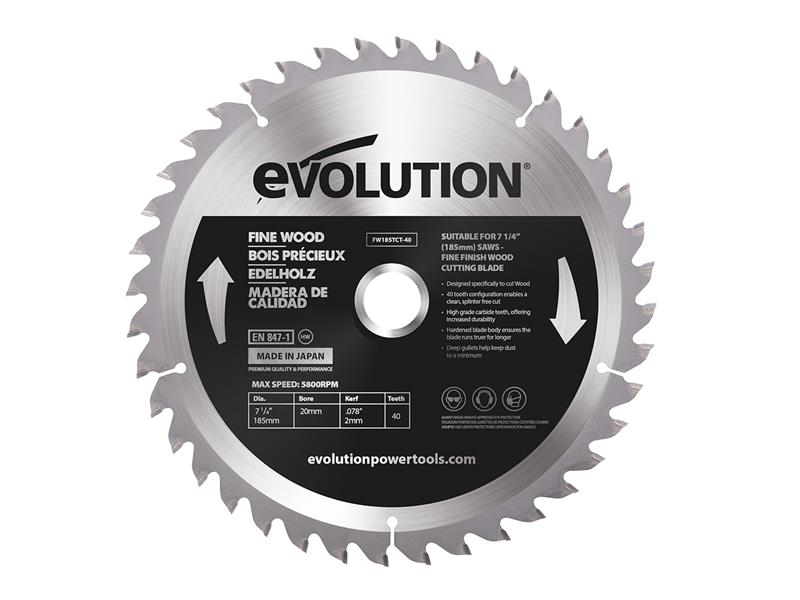 Evolution - Fine Wood Mitre/Table Saw Blade 185 x 20mm x 40T