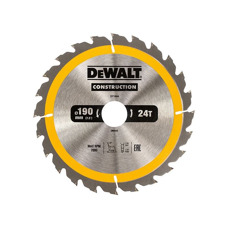 Dewalt Power Tools Portable Construction Circular Saw Blade 190 x 30mm x 24T DeWALT Power Tools - RockBottom Northampton