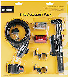 Rolson Bike Accessory Pack with Lights, Lock and Pump