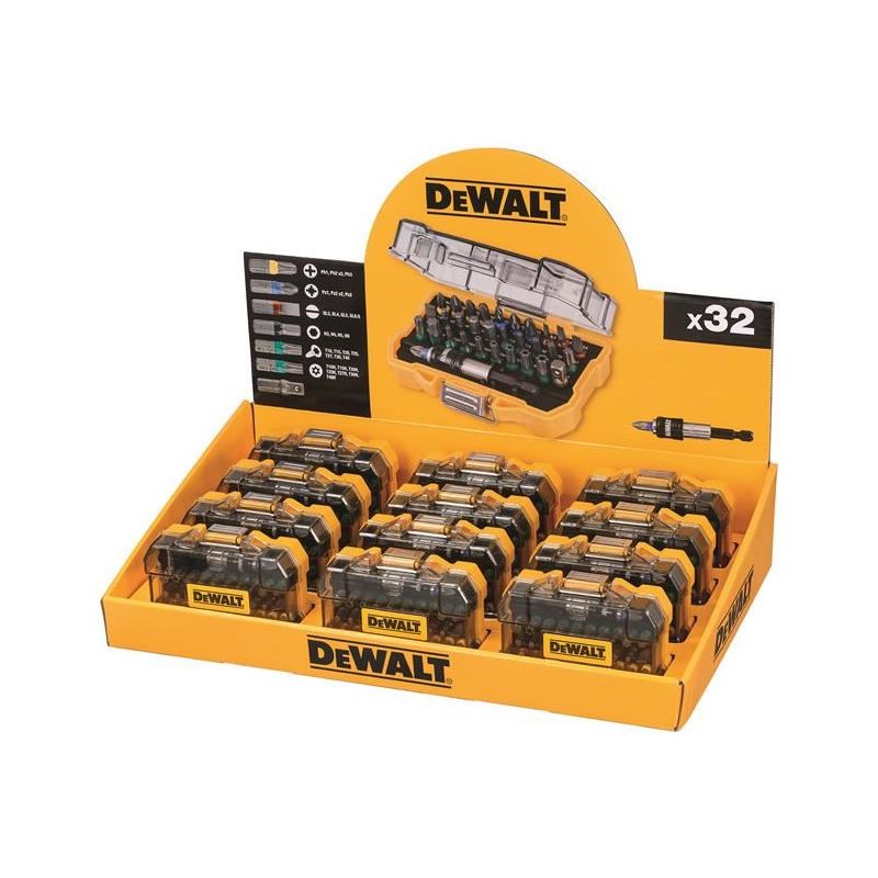 Dewalt Power Tools Screwdriver Bit Set 32 Piece Merchandiser of 12 DeWALT Power Tools - RockBottom Northampton