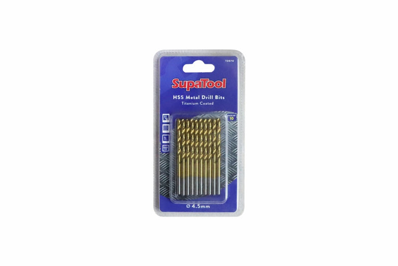 SupaTool Titanium Coated HSS Drill Bits 4.5x80mm 10 Piece