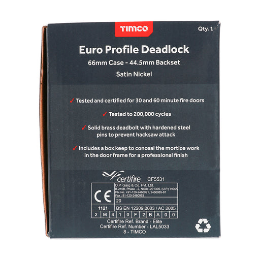 TIMCO Euro Deadlock Satin Nickel