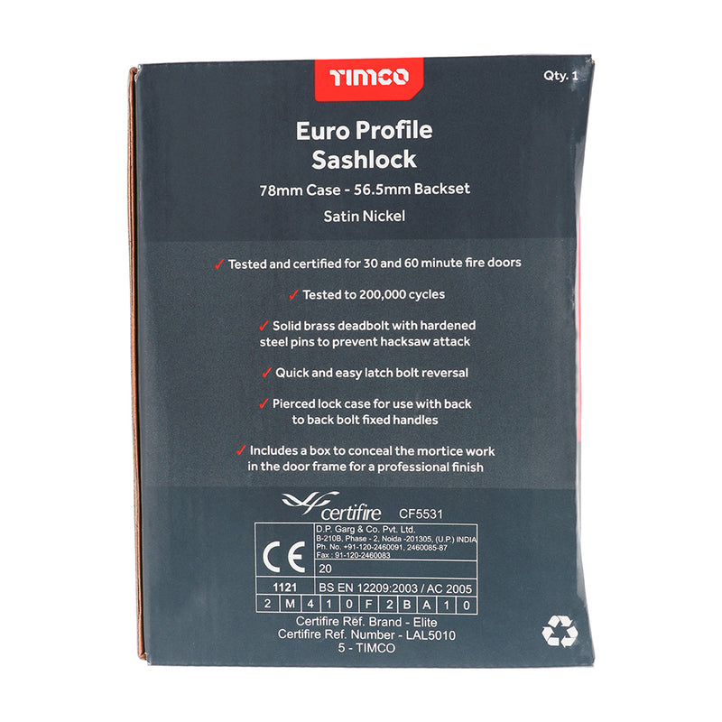 TIMCO Euro Sashlock Satin Nickel - 66mm
