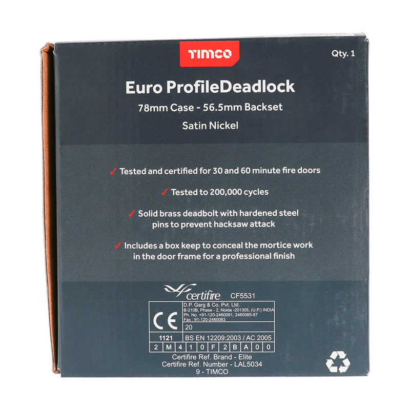 TIMCO Euro Deadlock Satin Nickel - 66mm