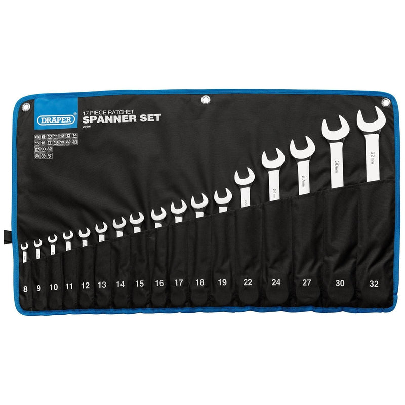 Draper Draper HI-TORQ Metric Ratchet Combination Spanner Set (17 Piece) Draper - Town Tools