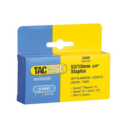 Tacwise 53 Light-Duty Staples 10mm (Type JT21 A) (Pack 2000) Tacwise - RockBottom Northampton