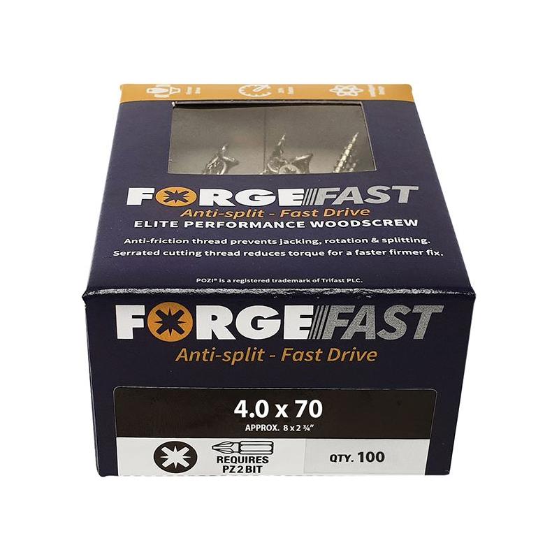 Forgefix ForgeFast Pozi Compatible Elite Performance Wood Screw ZY 4.0 x 70mm Box 100 ForgeFix - RockBottom Northampton