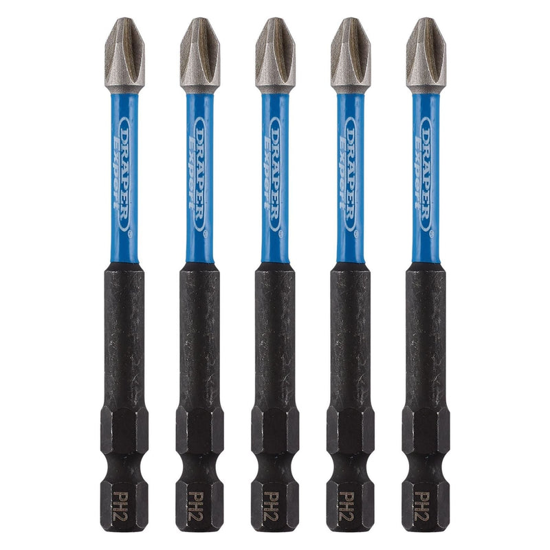Draper Expert Cross Slot/PH Type Impact Screwdriver Bits, No.2 x 75mm, 1/4" Hex Draper - Town Tools 