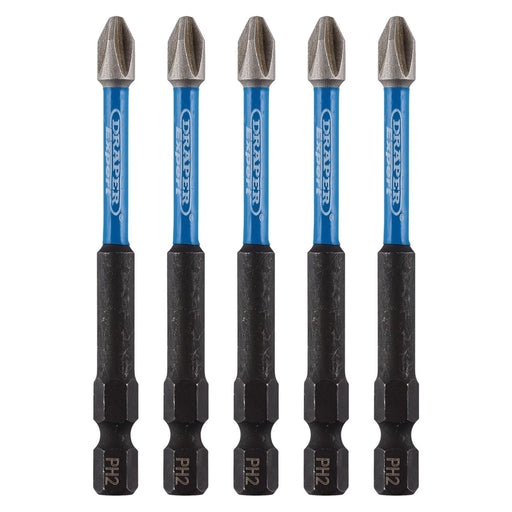 Draper Expert Cross Slot/PH Type Impact Screwdriver Bits, No.2 x 75mm, 1/4" Hex Draper - Town Tools 