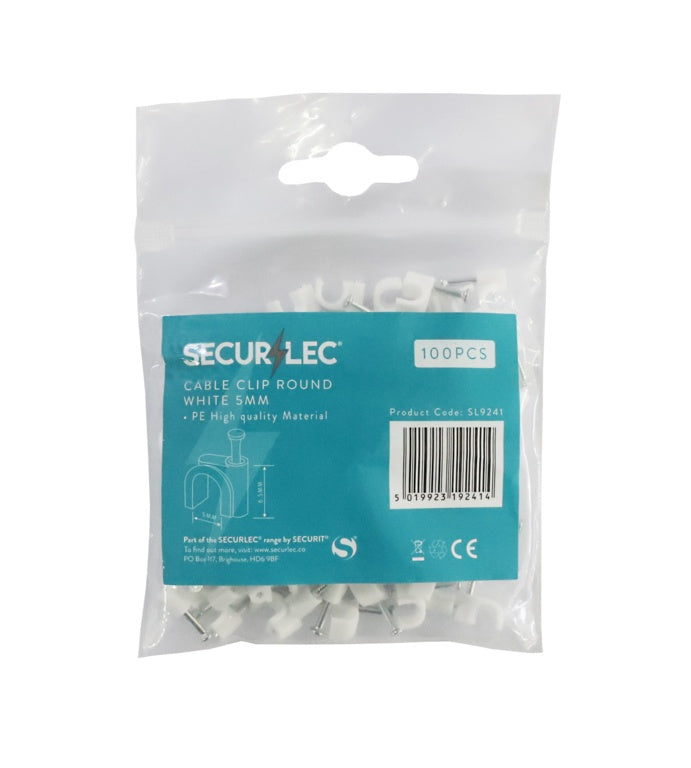 Securlec Round Cable Clips Pack of 100 5mm - White
