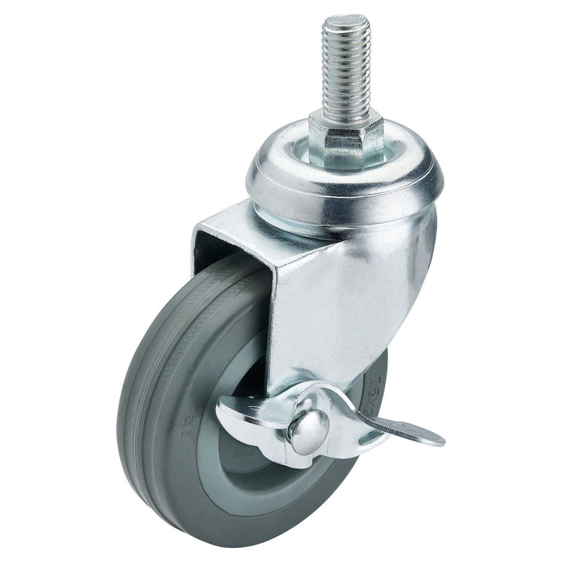 Draper Swivel Bolt Fixing Rubber Castor with Brake, 75mm Diameter, S.W.L. 70kg Draper - Town Tools