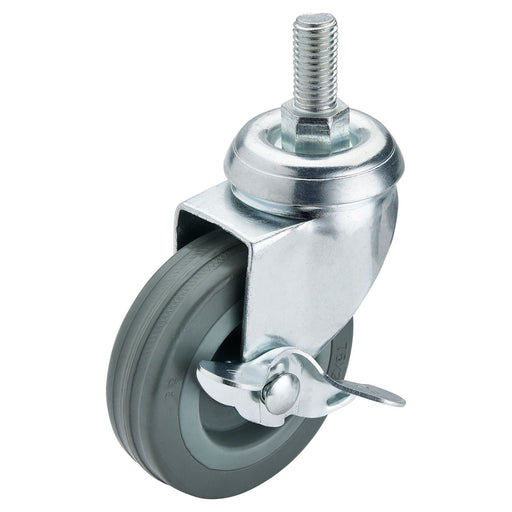 Draper Swivel Bolt Fixing Rubber Castor with Brake, 75mm Diameter, S.W.L. 70kg Draper - Town Tools