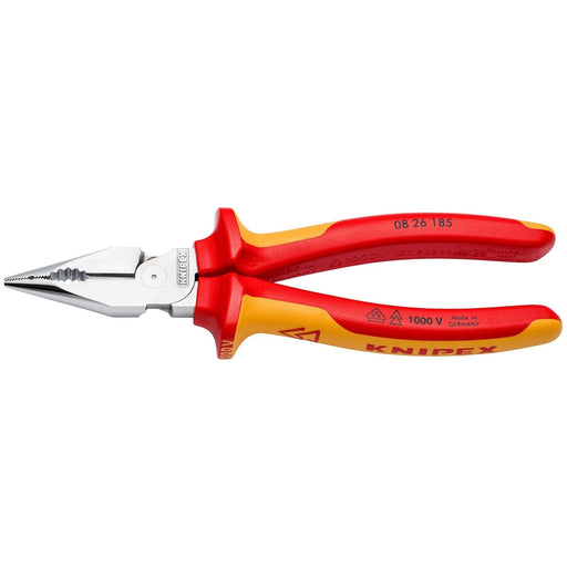 Knipex 08 26 185 SB Needle-Nose Combination Pliers insulated with multi-component grips, VDE-tested chrome-plated 185mm Draper - Town Tools