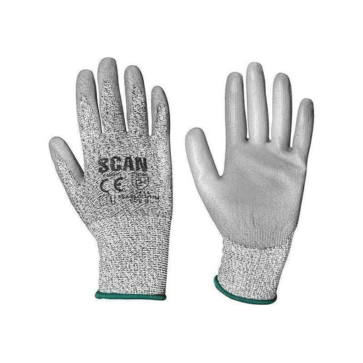 Scan Grey PU Coated Cut 3 Gloves - M (Size 8) Scan - RockBottom Nothampton