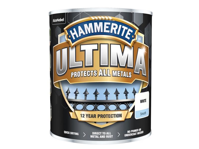 Hammerite Ultima Metal Paint Smooth White 750ml Hammerite - RockBottom Northampton