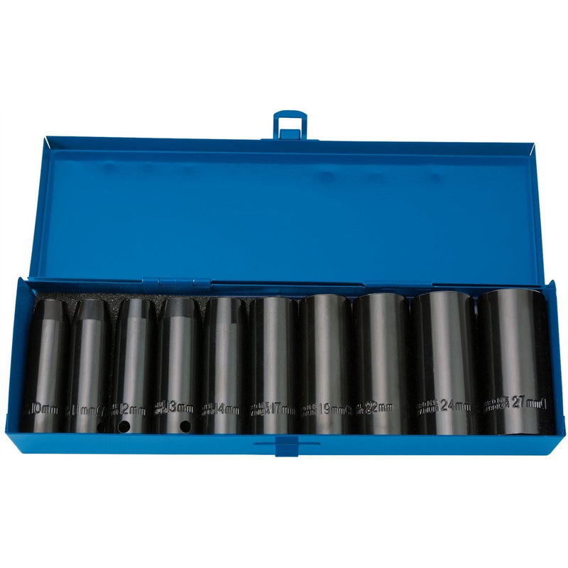 Draper HI-TORQ Metric Deep Impact Socket Set, 1/2" Sq. Dr. (10 Piece) Draper - Town Tools 