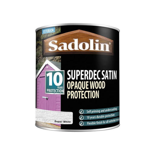 Sadolin Superdec Opaque Wood Protection Super White Satin 1 litre Sadolin - RockBottom Nothampton