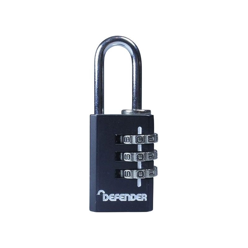 Defender Black Die-Cast Combination Padlock 20mm DEFENDER - RockBottom Northampton