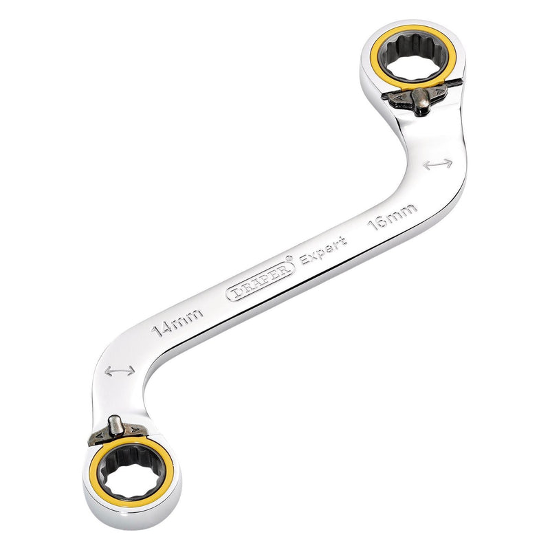 Draper Expert HI-TORQ Double Ring Ratchet S-Shape Spanner, 14 x 16mm Draper - Town Tools