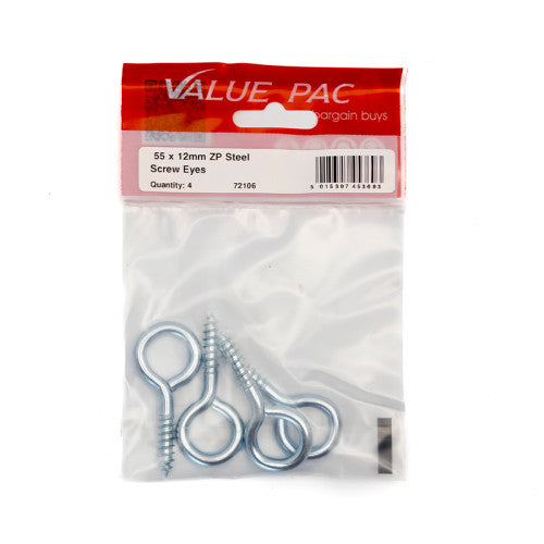 55 x 5mm ZP Steel Screw Eyes (Pack of 4)