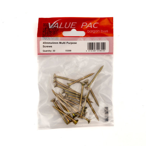 4mm x 40mm ZYP Multi Purpose Single Thread Countersunk Pozi Screws (Pack of 22)