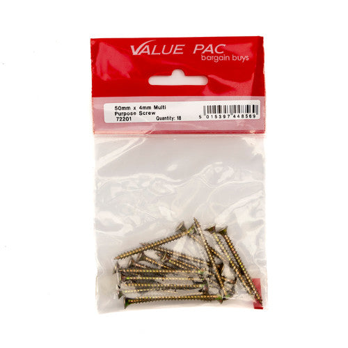 4mm x 50mm ZYP Multi Purpose Single Thread Countersunk Pozi Screws (Pack of 18)