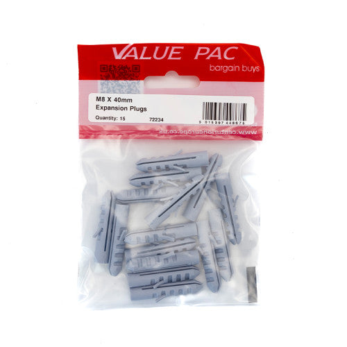 M8 x 40mm Nylon Rimless Expansion Plugs (Pack of 15)