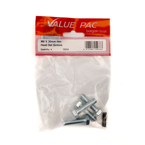 M8 x 30mm Hex Head Set Screws (Pack of 4)