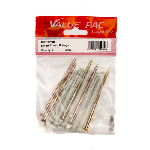 M6 x 80mm Hammer In Frame Fixings 5pk