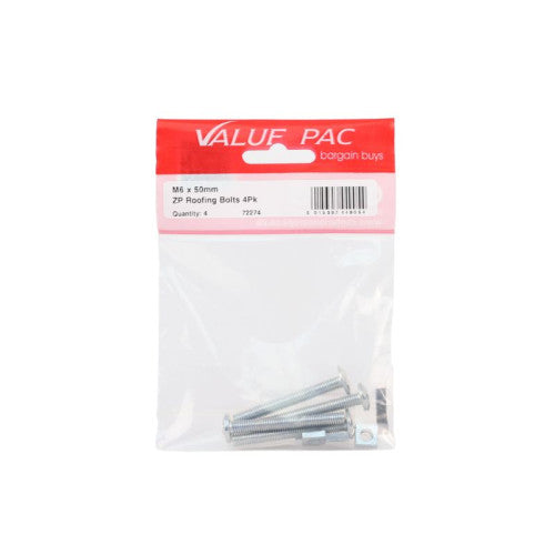 M6 x 50mm ZP Roofing Bolts (Pack of 4)