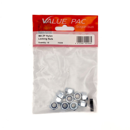 M8 ZP Nylon Locking Nuts (Pack of 10)