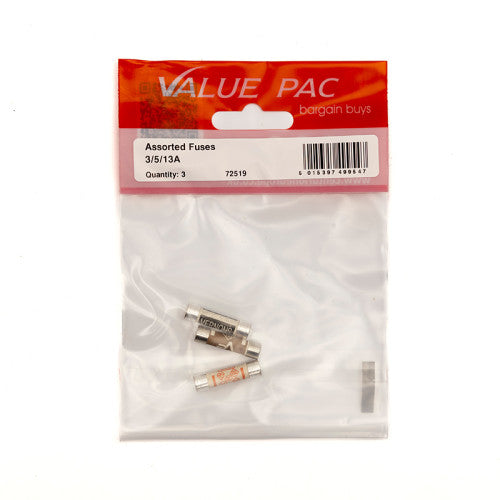 Assorted Fuses 3/5/13A 3pk