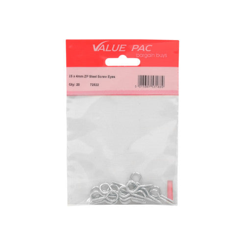 25 x 2mm ZP Steel Screw Eyes 18pk