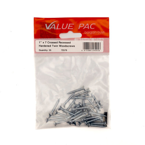 1" x 7 ZP Cross Recessed Hardened Twin Thread Woodscrews with Countersunk Head (Pack of 35)