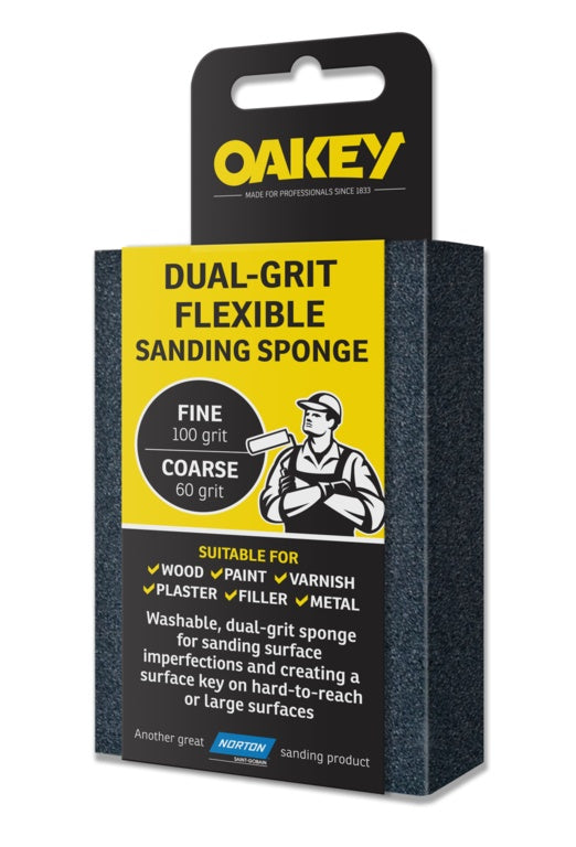 Oakey Dual-Grit Flexible Sanding Sponge - 90 x 65 x 25mm Fine/Coarse