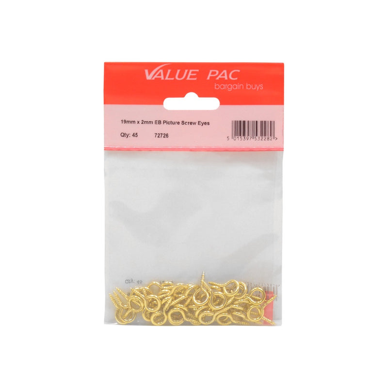 19mm x 2mm EB Picture Screw Eyes 40pk