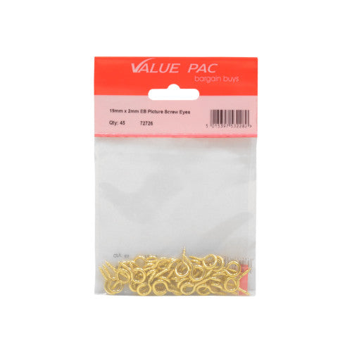 19mm x 2mm EB Picture Screw Eyes 40pk