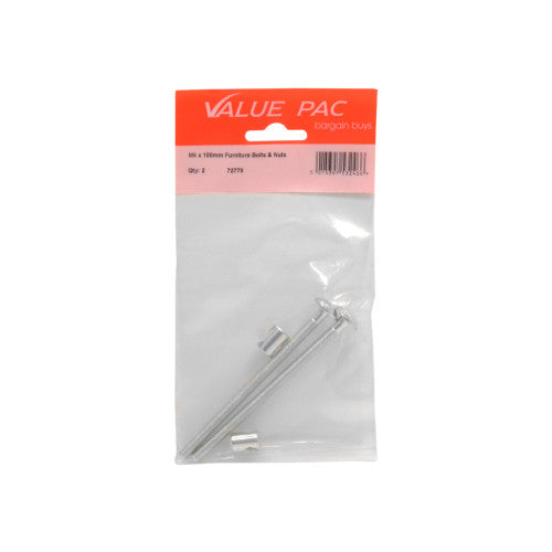 M6 x 100mm Furniture Bolts & Nuts 2pk