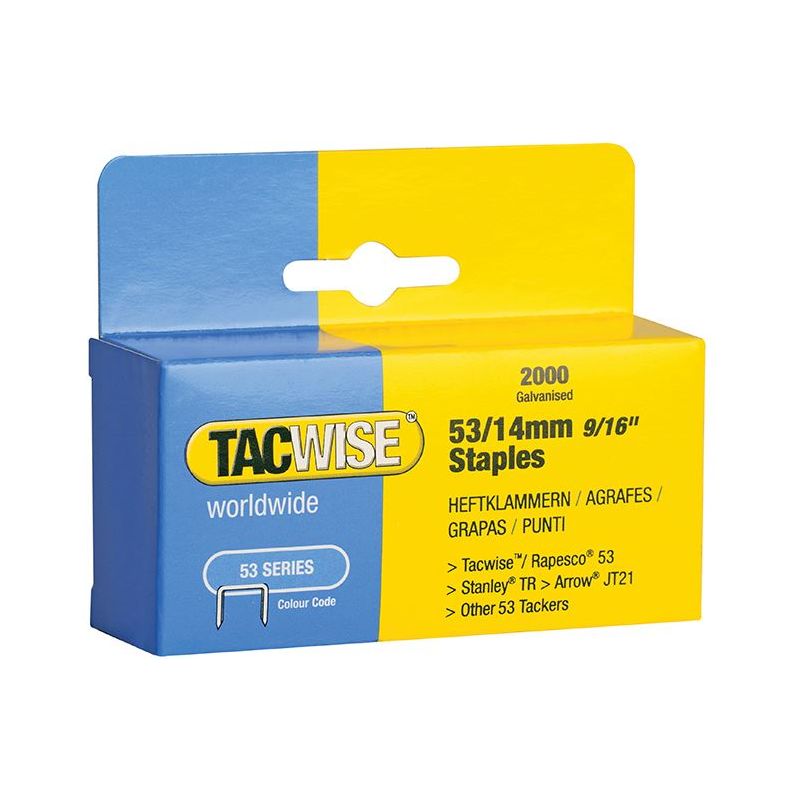 Tacwise 53 Light-Duty Staples 14mm (Type JT21 A) (Pack 2000) Tacwise - RockBottom Northampton