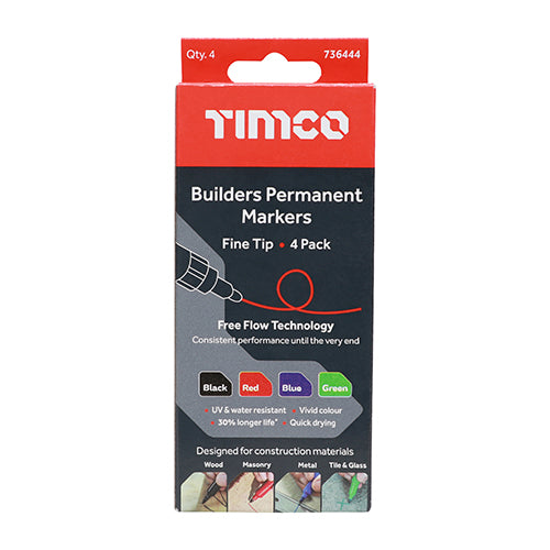 TIMCO Builders Permanent Markers Mixed Colours - Fine Tip — Box
