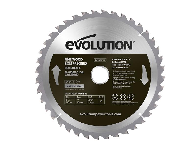 Evolution - Fine Wood Mitre/Table Saw Blade 210 x 25.4mm x 40T