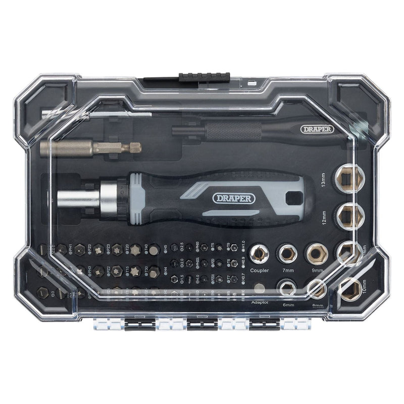 Draper Soft Grip Ratchet Screwdriver and Bit Set (55 Piece) Draper - Town Tools