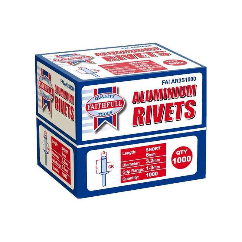 Faithfull Aluminium Rivets 3.2 x 6mm Short Bulk Pack of 1000 Faithfull - RockBottom Northampton
