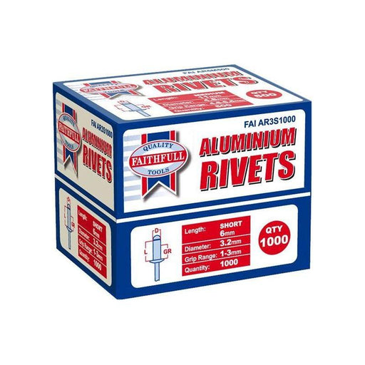Faithfull Aluminium Rivets 3.2 x 6mm Short Bulk Pack of 1000 Faithfull - RockBottom Northampton