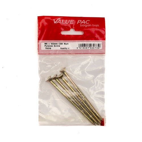 M6 x 100mm Pozi CSK Multi Purpose Screws (Pack of 4)