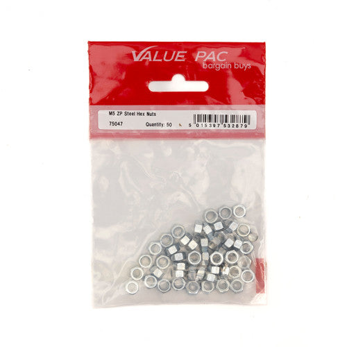 M5 ZP Steel Hex Nuts (Pack of 50)