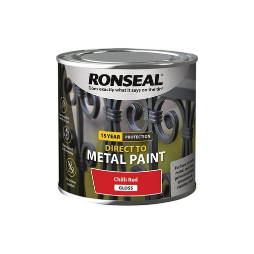 Ronseal Direct to Metal Paint Chilli Red Gloss 250ml Ronseal - RockBottom Nothampton