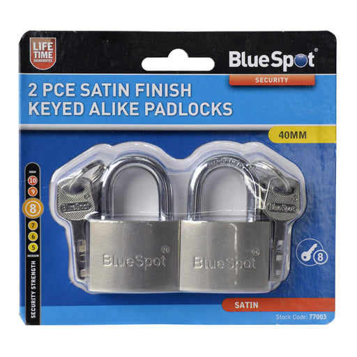 Blue Spot Tools 2 PCE Satin Finish Keyed Alike Padlocks