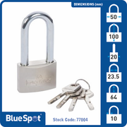 Blue Spot Tools 50mm Long Shackle Satin Finish Padlock
